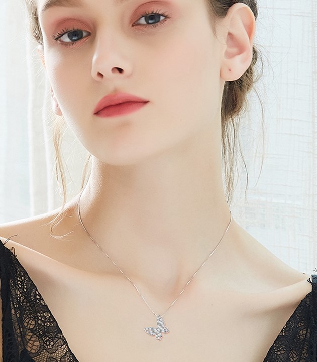 Kristal Taşlı Işıltılı Kelebek Kolye - N0844 Görseli